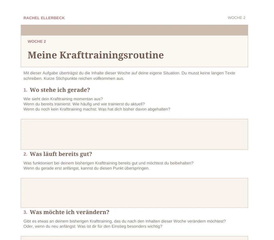 Arbeitsblatt „Meine Krafttrainingsroutine“, Woche 2